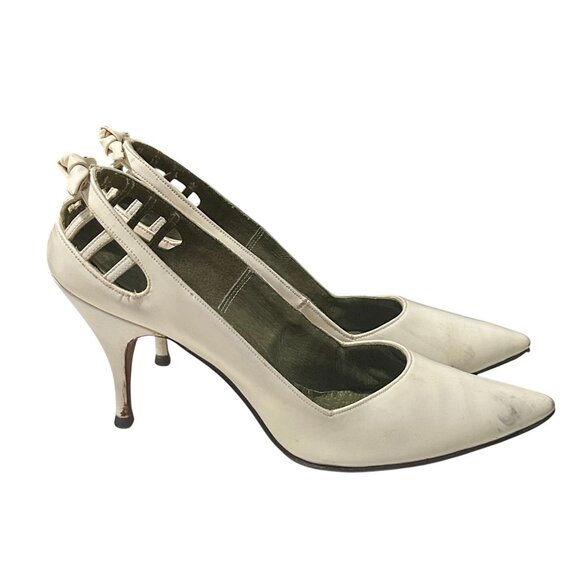 Vintage 1950s Mr. Herbert Ivory Leather Cutout Pumps Couture Footgear - Picture 5 of 12